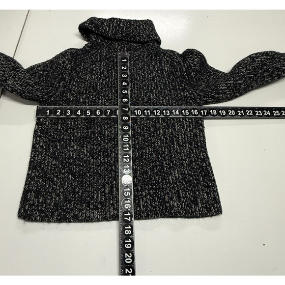 Theory Sweater Womens Large Black Gray Alpaca Wool Crop Turtleneck Chunky Knit - Picture 3 of 9